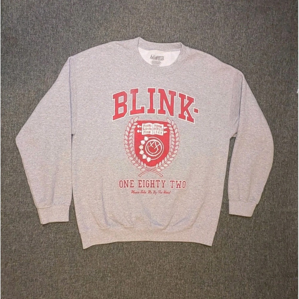 Blink 182 Rock Band Crewneck Sweatshirt Size Large Y2K Punk Music Gray Pullover